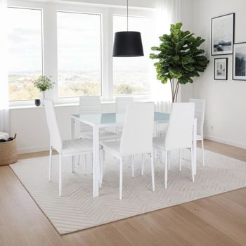 8 sillas de comedor con acolchado, polipiel, 41 x 45 x 98.5 cm, blanco