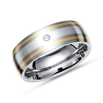 Anillo titanio con incrustaciones de oro y plata + diamante