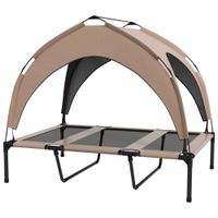 pawhut cama para perros elevada con toldo marco de acero y bolsa de transporte para interior y exterior 106x76x94 cm cafe