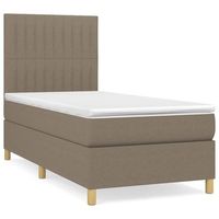 cama para adulto  cama individual  cama box spring con colchon tela gris taupe 80x200 cm