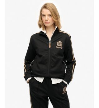 Superdry para mujer. W2012384A Chaqueta Country Club Track Top negro (L), Casual, Poliéster, Manga larga