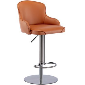 Taburete De Bar - Unidad - Asiento Giratorio Y Altura Regulable - Acero Titanio Y Piel Napa - Marrón (52,50x52,50x116cm)