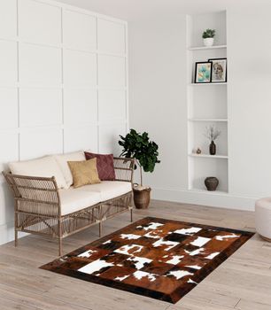 Alfombra de piel Patchwork Toro Normando Tricolor
