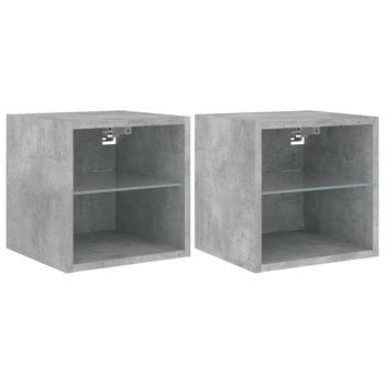 2 Uds Muebles Tv De Pared | Mueble De Salón | Armario Tv Luces Led Gris Hormigón 30x28,5x30 Cm