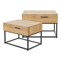 set de 2 mesillas de noche lavangen con cajon metal aglomerado 39x55x40cm - roblenegro encasa