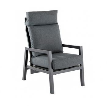 Sillón De Jardín Reclinable con Sistema Hidráulico y Aluminio Reforzado en Color Antracita, Altura Sillón 104 Cm y Cojines En Color Gris