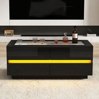 mesa de centro negra 100 x 50 x 40 cm con 4 cajones e iluminacion led
