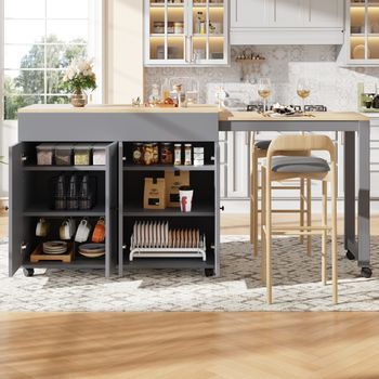 Mesa Alta Extensible De 117 A 180 Cm, Gris, Con Seis Compartimentos