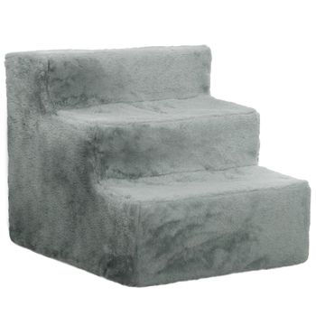 PawHut Escalera para Perros de 3 Peldaños con Funda Extraíble y Lavable para Mascotas Mayores para Cama Sofá 46x35x35 cm Gris