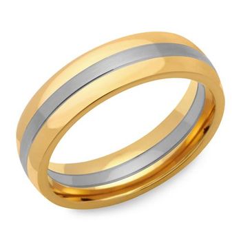 Anillo de acero inoxidable parcialmente pulido chapado en oro de 6 mm de ancho