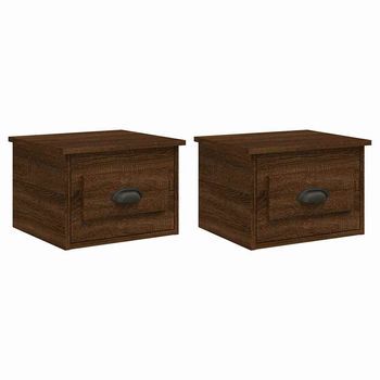 Pack 2 Uds Mesitas De Noche | Mesa Auxiliar | Mesilla De Pared Color Roble Marrón 41,5x36x28cm