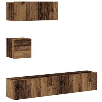 Conjunto De Mueble Tv 4 Uds | Mueble De Salón | Mesa De Tv Montado La Pared Madera Vieja