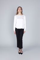 blusa de saten de manga larga off white