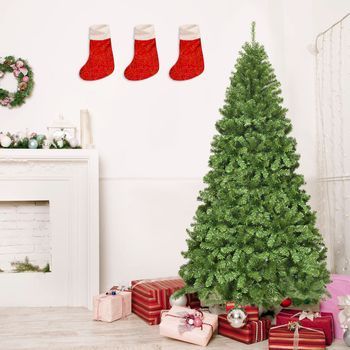 2,3m Árbol De Navidad Abeto Artificial No Iluminado Con Base Sólida De Metal Decoración Para Casa Oficina Cfw28480
