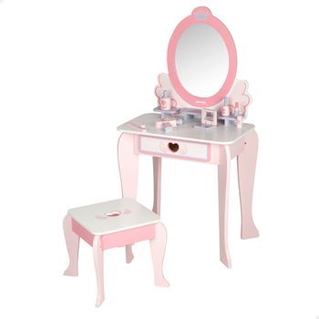 Woomax - Tocador De Maquillaje Infantil Con Taburete Madera Y Accesorios 50x34x92 Cm