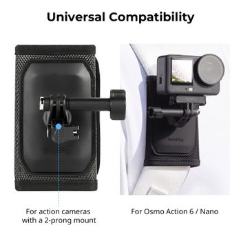 Soporte de Correa para Mochila SmallRig para DJI Osmo Action 6 / Nano con Adaptador de Liberación Rápida 360 °   Cabezal esférico y soporte de 2 puntas -6306
