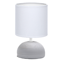 aigostar 196974- lampara de ceramica de mesa semioval gris cuerpo de diseno sencillo color gris pantalla de tela color blanco casquillo e14 perfecta para el salon dormitorio o recibidor