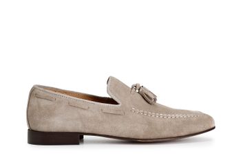 mocasines en piel de ante con borlas para hombre tortora
