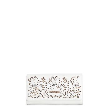 cartera grande con solapa, perforación láser y aplicación de remaches, letras white taglia unica