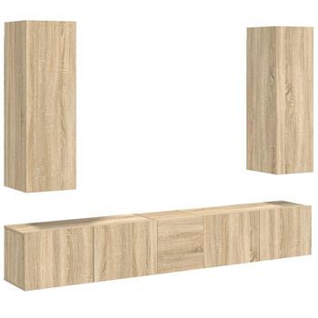 Set Muebles De Salón Tv | Mueble De Salón | Gabinete De Tv 5 Pzas Madera Ingeniería Roble Sonoma
