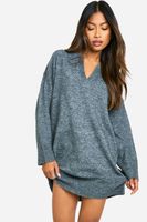 vestido jersey de punto suave con cuello de polo fino gris