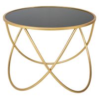 mesa auxilar redonda de metal dorado con superficie de cristal d60x45