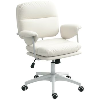 HOMCOM Silla de Oficina Ajustable en Altura con Cojín Suave y Cubierta de Cuero Sintético Ruedas Flexibles y Función de Inclinación   Aosom España