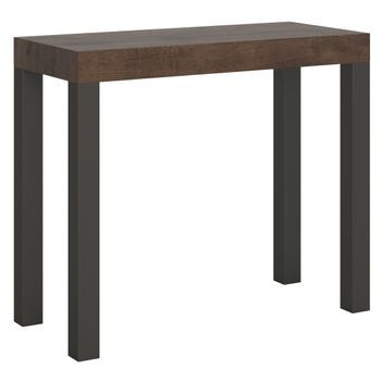 Consola Extensible Evy De Madera Oscura Con Patas De Metal Antracita, 14 Plazas, De 40 A 300 Cm-soporte 2 Pies