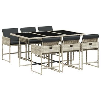 Set Comedor Jardín 7 Piezas | Mueble De Jardín Y Cojines Ratán Sintético Gris Claro