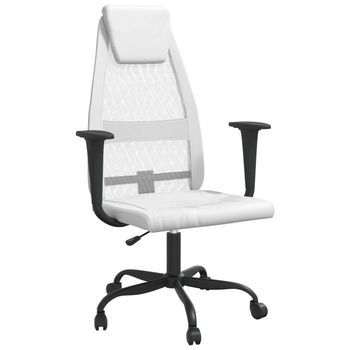 Silla De Oficina Altura Ajustable Tela Malla Y Cuero Pe Blanco Vidaxl