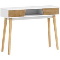 homcom consola de recibidor con 2 cajones compartimento y patas de madera para pasillo entrada entrada salon blanco