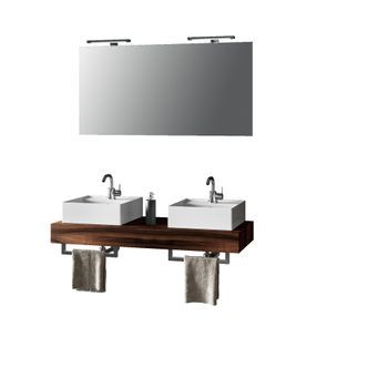Composición Baño De Lavabo Doble Astra 8 Piezas Nogal En Mdf
