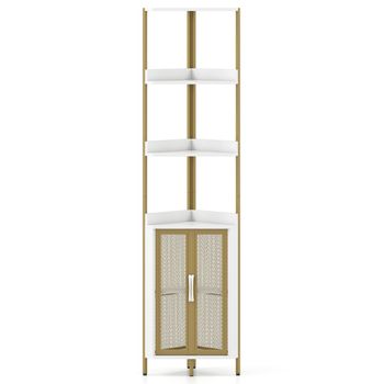 Costway Estante Esquinero de 6 Niveles Librero Esquinero con Gabinete Estantería Industrial con Puertas Estante Independiente para Plantas Blanco