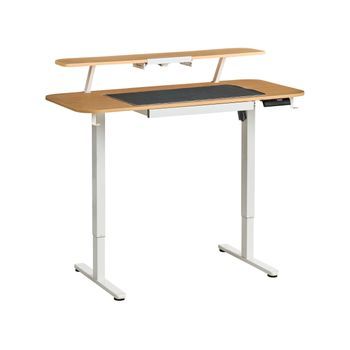 Escritorio De Altura Regulable Eléctrico Con Alfombrilla Para Ratón Para Usar De Pie O Sentado Moderno Escandinavo 120 X 60 Cm Puerto Usb Tablero Marrón Patas Blancas Wilbanks