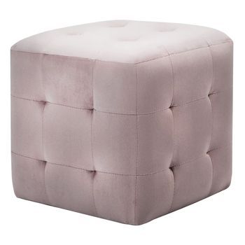 Pack 2 Uds Mesitas De Noche | Mesa Auxiliar | Mesilla Terciopelo Rosa 30x30x30 Cm
