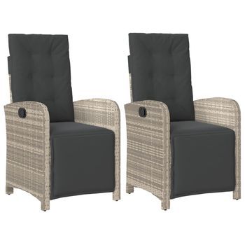 Pack 2 Uds Sillón Reclinable Jardín | Silla De Jardín | Silla De Exterior Y Reposapiés Sillónratán Pe Gris Claro