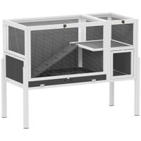 pawhut jaula para conejos y hamsters de interior elevada con bandeja extraible y techo abatible gris   aosom espana
