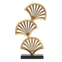 escultura de metal dorado con base rectangular negra 235x10x44 cm