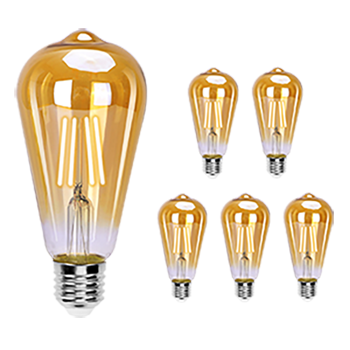 Aigostar ST64 Bombilla Edison Estilo Vintage. Bombilla Led E27 (Casquillo Gordo, 6W (Equivalente a 48W), Bombilla De Filamento Led Blanco Cálido (2200K). Ángulo De Haz 280º. No Regulable. Pack 6 Uds