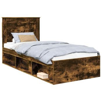 Estructura De Cama Con Cajón Liso Roble Ahumado 90 X 200 Cm Vidaxl