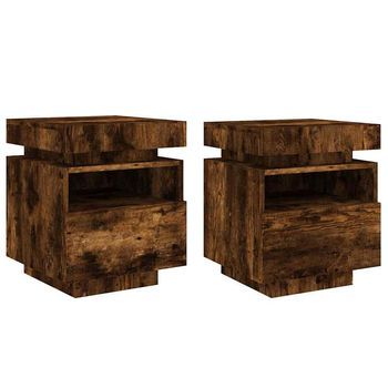 Mesitas De Noche Con Luces Led 2 Uds Roble Ahumado 40x39x48,5cm Vidaxl