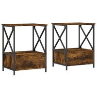 juego de 2 mesitas de noche - mesillas madera ingenieria roble ahumado 50x41x65 cm mc6157