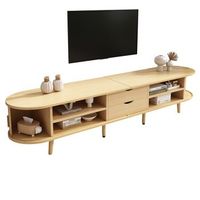 mueble de tv de diseno ovalado - nogal claro - 2 cajones y 2 puertas - estructura estable - 175 x 40 x 42cm