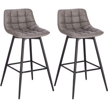 Juego De 2 Taburetes De Bar Cuero Sintético + Metal 43 X 35,5 X 88 Cm Gris Oscuro,woltu
