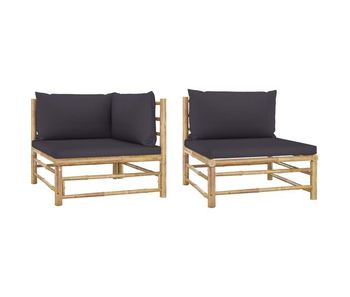 Vidaxl set de muebles de jardín 2 piezas bambú y cojines gris oscuro