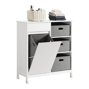 Mueble Para Ropa Sucia Armario Multifuncional Para Baño Con 1 Cesto Y 1 Cajón 3 Cestos Separados 80 X 38 X 91cm Blanco Bzr77-w Sobuy Es