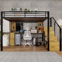 cama alta de metal 140 x 200 cm con escritorio estantes armario escalera con almacenaje y usb sin colchon negra