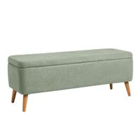 banco tapizado menta con almacenamiento y patas de madera