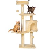 pawhut arbol rascador grande para gatos con plataformas casetas bolas de juego 114cm felpa beige   aosom espana