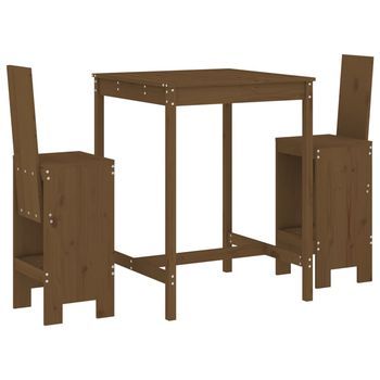 Conjunto Mesa Y Taburetes Altos Muebles Jardin 3 Uds Madera Pino Marrón Miel